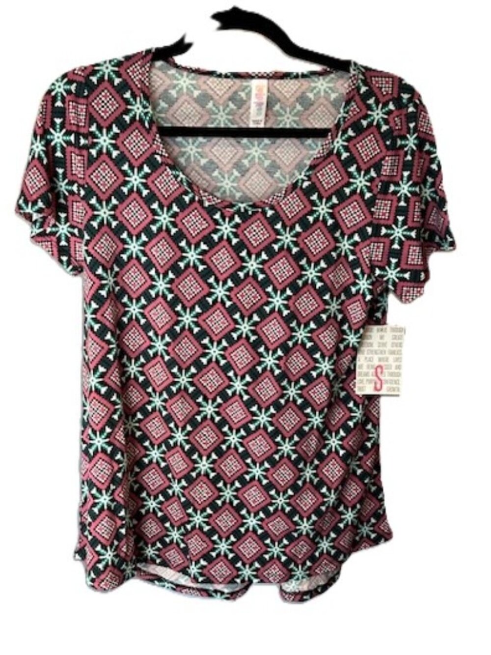 LuLaRoe Classic T Size Small‎ Geometric Print Top Pink Black Teal Pink Snowflake